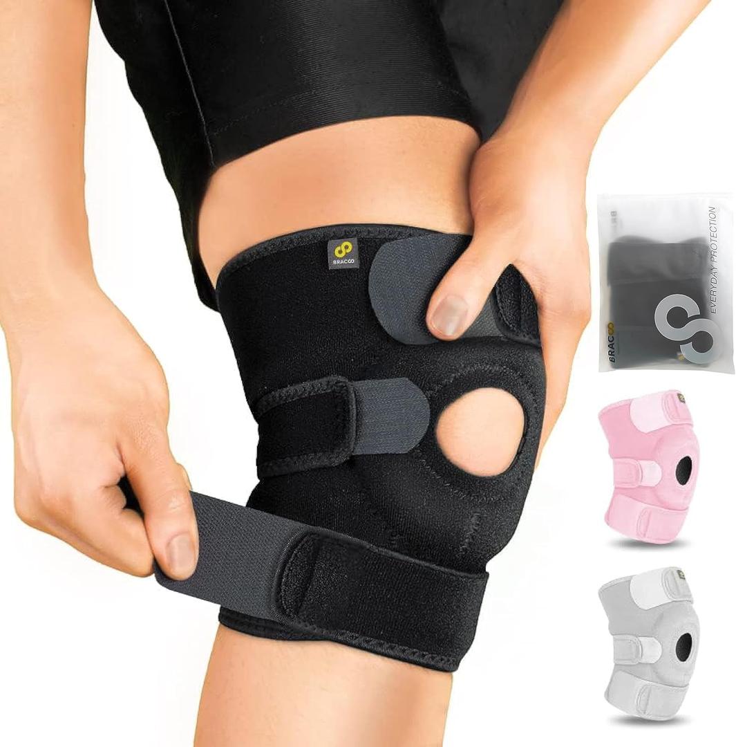 Bracoo Knee Support Brace for Men Women, Adjustable Compression Sleeve Wrap Patellar Pad Tendon - Arthritis Pain, meniscus tear, Injury Recovery, Running, Workout, KS10 (1 Count (Pack of 1), Black)