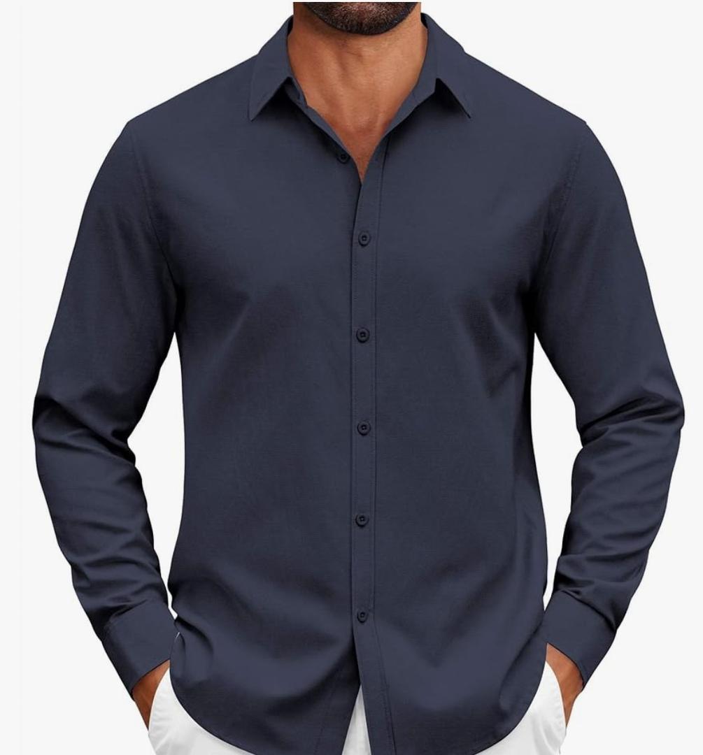 COOFANDY Men's Long Sleeve Button Down Dress Shirts Casual Business Casual Shirt Wrinkle Free Untucked Shirts Navy Blue M
