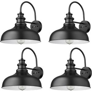 Bestshared Dusk to Dawn Sensor Farmhouse Barn Light, Outdoor Wall Sconce, Outdoor Wall Lantern for Porch, Exterior Light Fixtures Porch Lights (Black+White, 4 Pack)
