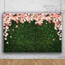 10x8ft Greenery Grass Wall Backdrop Pink Flower Floral Lawn Leaves Valentine's Mother's Day Spring Tea Party Bridal Shower Background Wedding Miss to Mrs Birthday Banner Photo Booth