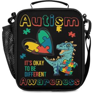 Bardic Dinosaur Lunch Box for Boys Girls - Autism Awareness Reusable Insulated Lunch Bags for Kids - Large Capacity Cooler Back to School Lunch Thermal Meal Tote Kit