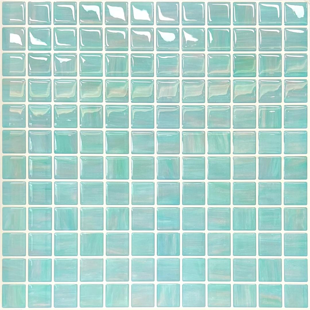 5 Sheets Peel and Stick Backsplash, Self Adhesive Wall Tiles, 3D Adhesive Tile Backsplash, 12"x12"Premium Self Adhesive Wall Tiles Peel and Stickfor Kitchen, Bathroom, Fireplace, RV(Ocean Jade)