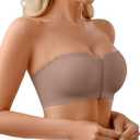 DEANGELMON Wireless Strapless Bras for Women Front Closure Non-Slip Padded Bandeau Bralette Comfort Wavy Edge Tube Top Bra (Small, Hazelnutcoffee)