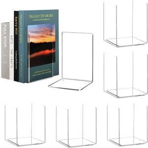 HappyHapi Acrylic Bookends, 12 Pieces - Clear, Non-Skid Decorative Book Ends, Study Book Organizer for Home Library or Office, 5 x 5 x 7.3 inch