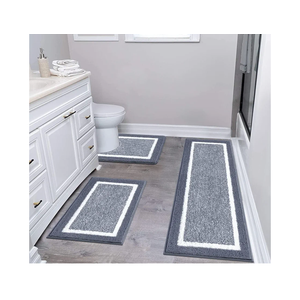 Pauwer Bathroom Rug Mat Set 3 Piece, Microfiber Shaggy Bath Set, Non-Slip Ultra Soft Carpet Mats, Absorbent with U-Shaped Toilet for Bathroom, Tub, Shower, Dark Grey
