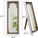 Vintage Small Full Length Mirror with Stand 42 inch, Handmade Distressed Finish White Leaning Rustic Wood Floor Mirror, Ornate Carved Arched Full Length Mirrors for Bedroom Dressing Room