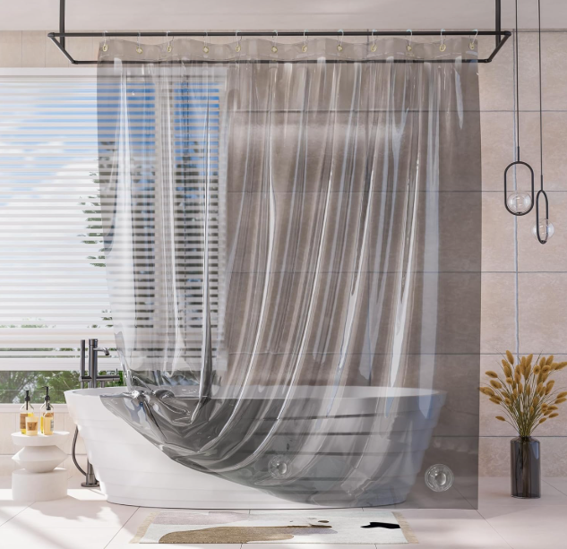 AmazerBath Shower Curtain Liner, 100% EVA Soft Clear Green Heavy Duty Luxury Shower Curtain and Liner 2-in-1, 72x72 Plastic Weighted Bathroom Shower Liner, 12 Rustproof Grommets & 3 Heavyweight Stones