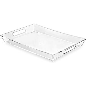 Clear Plastic Serving Tray with Handles, BPA-Free Storage Organizer Tray - Large Serving Trays 20.5"x14" Reusable Serving Platters for Appetizer, Fruit, Kitchen, Desk & Serving Tray for Party Supplies