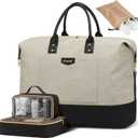 LOVEVOOK Travel Bags for Women, Weekender Bags for Women with 2 Cubes, Personal Item Travel Bag with Shoes Bag, Carry on Overnight Bag, Hospital Bags for Labor and Delivery, 4 Pcs Set, Khaki/Black