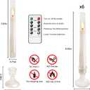White Flameless Window Candles, Battery Operated Taper Candles, 6 Pcs Christmas LED Candlesticks, Acrylic Christmas Flickering Candlelights with Remote Timer H9.45