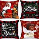 Lanpn Black Santa 22x22 Christmas Pillow Covers Set of 4, Black African American Claus Girl Decorative Holiday Throw Pillow Case Cushion Cover 22 x 22 for Indoor Sofa Couch Xmas Decor