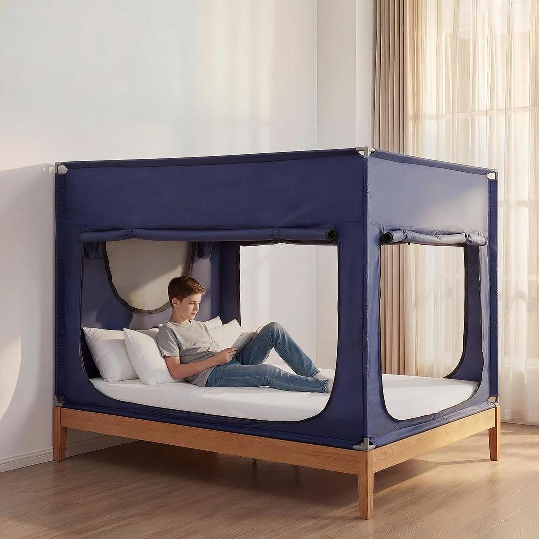 ANC POP Portable Bed Tent, Blackout Privacy Canopy with 3 Doors & Breathable Mesh, Large Space for Adults, Indoor Sleeping Shelter for Dorms/Shared Rooms, 41.3"W x 78.7"L