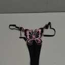 Mens Sexy Butterfly Thong Lingerie, Sissy Girly Femboy Panties, Flower Sheer Mesh, Low Rise G-String Underwear (Black)