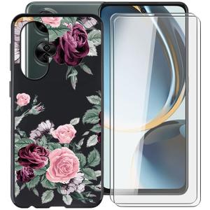 Phone Case for OnePlus Nord N30 (6.72") with 2 X Tempered Glass Screen Protector, Ultra-Thin Silicone Shockproof Shell, Soft TPU Bumper Case for OnePlus Nord N30 - Red Rose
