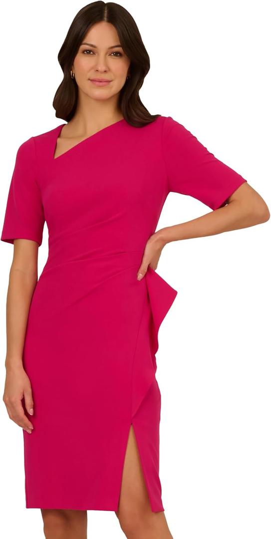 Adrianna Papell Women's Draped Knit Crepe Dress (Pink), Size: 8