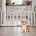 Foldable Freestanding Wooden Dog Gate, 3-Panel 23.6" White Pet Barrier