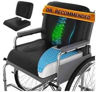 Wheelchair Cushion for Pressure Relief - (2-Piece Set) 18”x16” Anti-Slip Wheelchair Seat Cushions for Adults, Seniors with Lumbar Pillow and Removable Strap, Gel Cushion for Wheelchair