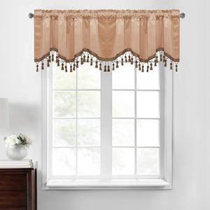 StangH Blush Beige Velvet Valances Curtains for Kitchen/Nursery Girls Room, Half Window Tassel Tier Curtains Room Darkening Home Decor for Living Room, W52 x L18, 2 Panels