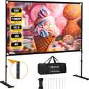 Projector Screen with Stand, 100 Inch Projection Screen, 16:9 HD 4K Outdoor Projector Screen for Outdoor Parties Movie Nights, Film Festivals, Business Presentations, Conferences, Family