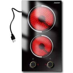 2 Burner Electric Cooktop 110V 2000W Countertop or Built-in