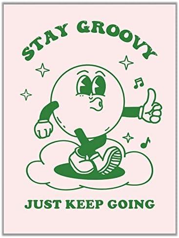 MINI ZOZI Retro Wall Art Room Decor Pink Green Cute Aesthetic Poster Vintage Pastel Pink & Green Cool Trendy For Bedroom Bathroom & Dorm Large Size 12"x16" Kidcore Walls Prints for Teens and Girls UNFRAMED