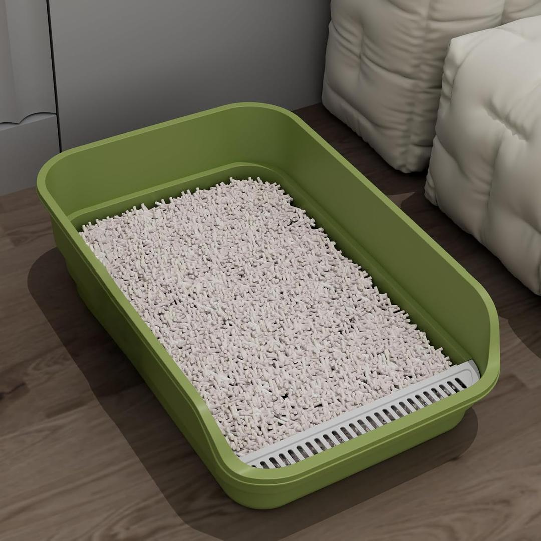 Extea Large Cat Litter Box with High Sides,Cat Boxes for Indoor Cats,Cat Litter Pan for Kitty,Litter Box with Low Entry,Easy to Clean,Anti-Splashing,23.6" x15.7" x6.2" (Green)