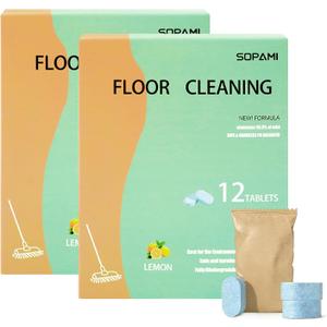 2 x SOPAMI 24pcs Floor Cleaning Solution Tablet Deep Cleans for Multiple Hard Floors, Tile and Vinyl Floors Suitable With All Robot Vacuums with Mopping and Cordless Wet/Dry Vacuum Mop Cleaner lemon Scent