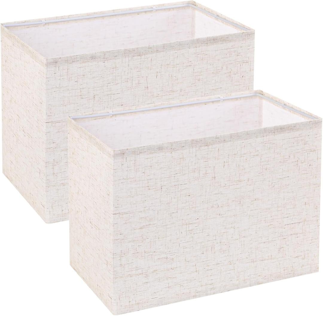 Rectangle Lamp Shade, 12"L x 7"W x 9"H Lamp Shades Set of 2 Beige Fabric, Modern Mini Lamp Shade for Table Lamps, Replacement Spider Lamp Shades with Easy Assembly, Durable & Stylish