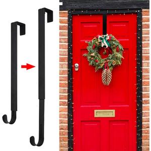 Wreath Hanger for Front Door, Adjustable 15 to 25 Inches Wreath Hangers, 20 lbs Larger Door Upgrade Wreath Hanger, Christmas (Black)