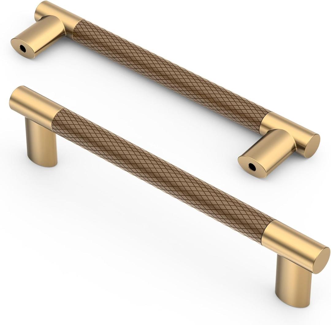 Asidrama 10 Pack 5 Inch(128mm) Knurled Brown and Champagne Bronze Kitchen Cabinet Handles, Cabinet Pulls Kitchen Cabinet Hardware Cupboard Handles Drawer Pulls 