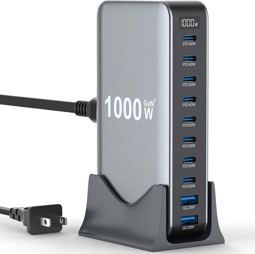 1000W USB C Fast Charger Block, 10 Port USB Charging Station, GaN  Pro 140W PD PPS Port for Multiple Devices,Laptop Wall Charger Compatible with DELL, HP, MacBook Pro,iPhone17/16 pro,Galaxy S24.