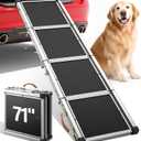 71" Aluminum Alloy Dog Ramp for Car SUV Truck Side Door, Foldable Outdoor Pet Ramp with Heavy Duty Steel Hinges, Non-Slip Traction Surface, Sturdy Ramp for Large Dogs Up to 200 LBS
