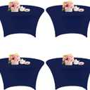 4 Pack 5FT Round Spandex Tablecloth 60 Inch Stretchable Table Cover Washable and Wrinkle Resistant Table Cloth, Fitted Round Table for Wedding, Banquet, Birthday, Party, Restaurant (Navy Blue)