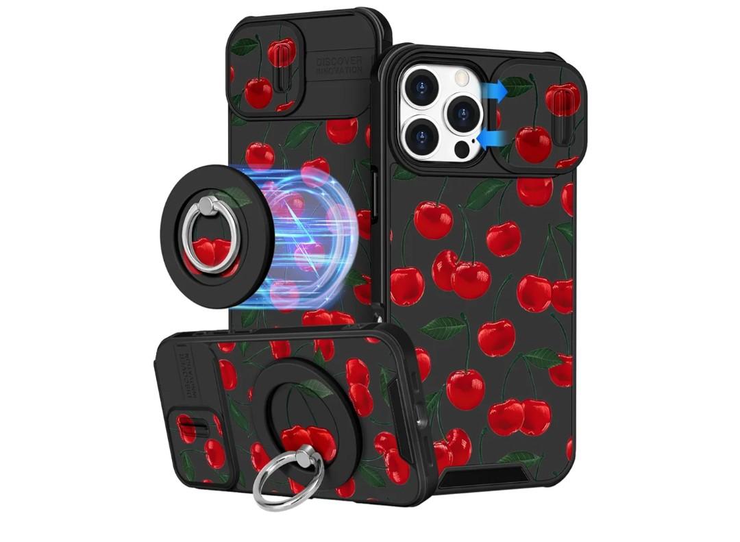 Buleens for iPhone 16 Pro Max Case 6.9 Inch - with Ring Stand & Camera Cover Aesthetic Cute Designed for Women Girls Girly Pretty Kawaii Cherry Phone Case for iPhone 16 Pro Max Compatible with Magsafe