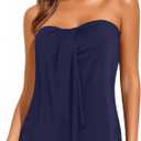 Tempt Me Bandeau Tankini Tops for Women Strapless Bathing Suit Top Halter Flyaway Swimsuit Top Only (X-Large, Navy Blue)