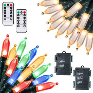 Battery Operated Christmas Lights 2 Pack 18 Feet 50 LED Clear Mini String Lights with 8 Modes Waterproof Tree Lights for Xmas Outdoor Indoor Holiday Party Garden Decor, Warm White + Multicolor