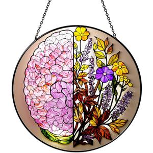 Flower Anatomy Brain Art Hanging Stained Glass for Window 7.8 inch Sun Catcher Garden Hanging Decoration Glass Gifts for Women Christmas Mother's Day Valentine's Day Decorations Holiday
