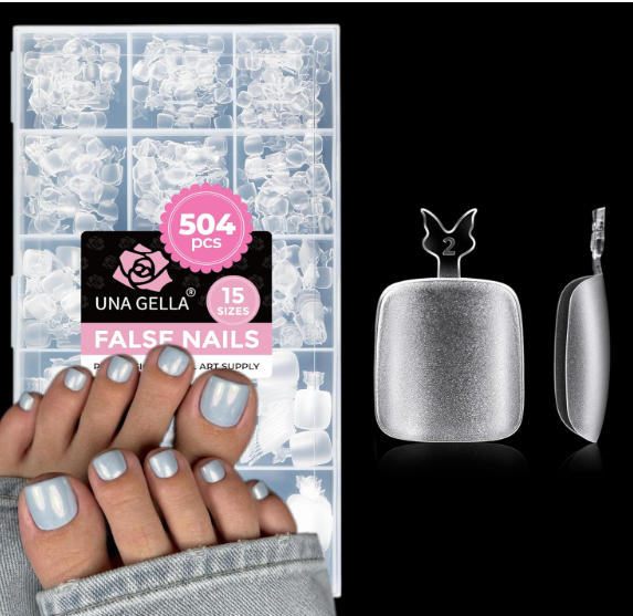 UNA GELLA Toe Nail Tips 504Pcs  Full Cover Matte Squavol Toe Nails Soft Gel Prefile Gel Toe Nail Tips For Toe Nail Extensions Home DIY Nail Salon Soak Off 15 Sizes