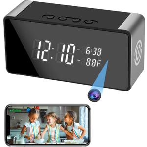 MEBAO Hidden Camera with Alarm Clock & Bluetooth, Ultra 4K HD Wireless Indoor Camera for Home Security, WiFi Mini Nanny Cam with Night Vision, Motion Detection, Remote Live Stream, Black