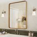 LOAAO 24X36 Inch Bathroom Mirror with Wood Grain Colored Metal Frame, Rounded Rectangle Metal Framed Bathroom Mirror, Anti-Rust, Hangs Horizontally or Vertically