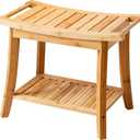 Forevich Bamboo Shower Bench Stool with Storage Shelf Waterproof Shower Chair Spa Bath Seat Excellent for Indoor Use Natural (23.7 x 15.1 x 18.4 inches Natural)