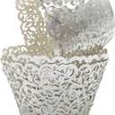 GOLF 100Pcs Cupcake Wrappers Artistic Bake Cake Paper Filigree Little Vine Lace Laser Cut Liner Baking Cup Wraps Muffin CaseTrays for Wedding Party Birthday Decoration (Silver)