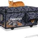 Weatherproof Heated Cat House for Outdoor in Winter, Heated Cat Bed Kitty Shelter with Cat Heating Pad, Insulated & Safe Escape Door, Warm Home for Outside Stray Cat
