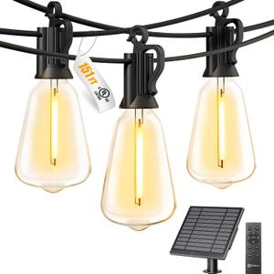 Brightown 151FT Solar String Lights Outdoor Waterproof with Remote, 48+1 LED Shatterproof Bulbs, Dimmable & Timable, 3 Light Modes - Commercial Grade Patio Lights for Garden Backyard Party Decor
