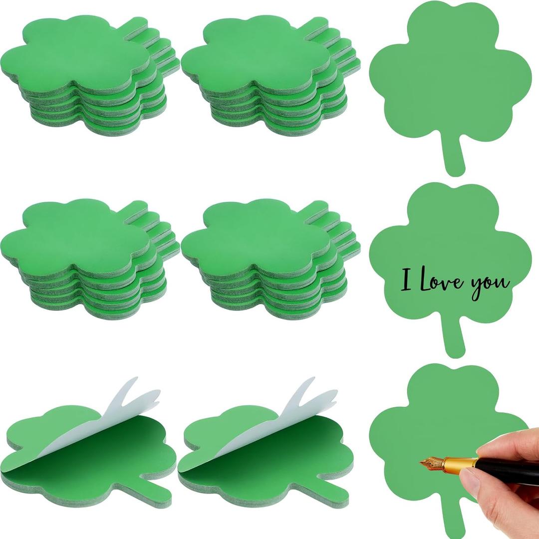 Jetec 24 Pcs St. Patrick's Day Shamrock Sticky Notepads Self Sticky Memo Tabs Cute Easy to Post for Stationery Office Home Wedding Birthday Party Decor Teacher Appreciation Supplies, 30 Sheets/pad