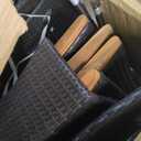 9PCS Patio Rattan Dining Set 8 Stackable Chairs Cushioned Acacia Wood Table Top