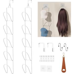 10 Pack Over The Door Hat Organizer for baseball caps | Multi-Functional Baseball Hat Rack for Closet | Wall Mounted Hat s torage organizer | 5 types of accessories cap holder stand w hooks ,White (Trapezoidal Ring)