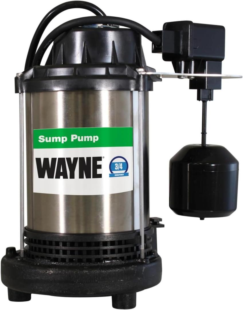 Wayne 3/4 HP Heavy Duty Submerisble Cast Iron and Stainless Steel Sump Pump with NEW Switch - Removes up to 5,490 Gallons of Water Per Hour
