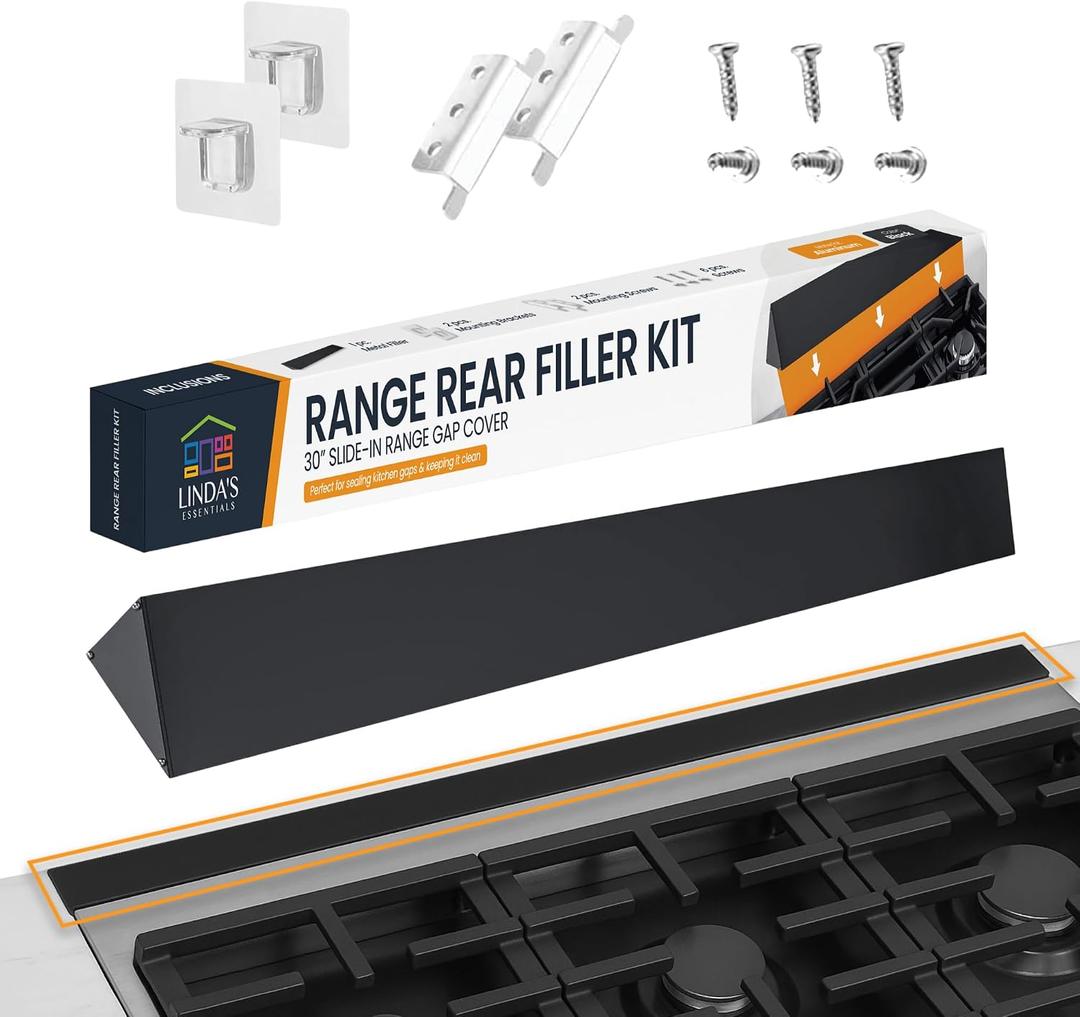 30 Slide In Range Gap Filler Kit, Slide-In Range Rear Gap Filler & Range Trim Kit, Universal Stove Gap Cover Between Stove and Wall Guard, Aluminum Cooktop Trim Kit for Whirlpool & Most Brands, Black