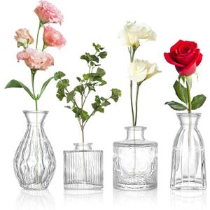 Glass Bud Vases Set of 4, 4 Sizes of Small Flower Vase for Party or Home Table Decorations